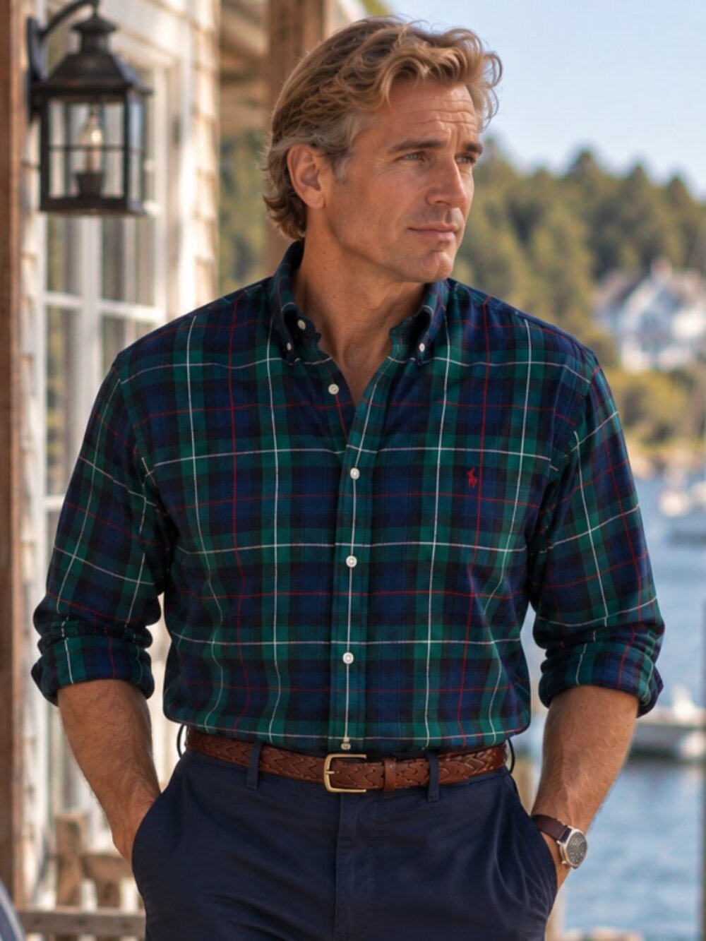 Ralph Lauren POLO XXL Classic Fit Green & Blue Plaid Oxford Shirt XXL